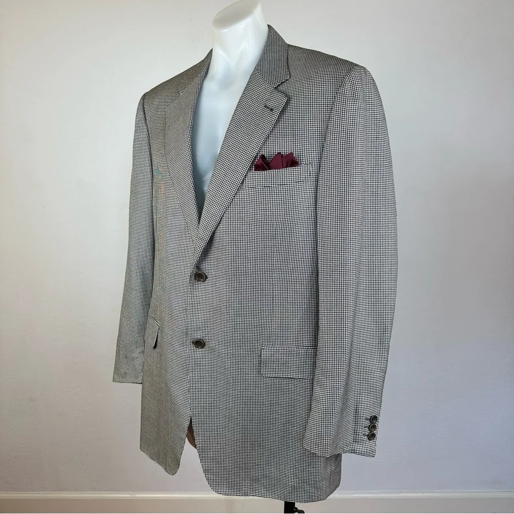 Canali Silk Black and White Puppytooth Blazer